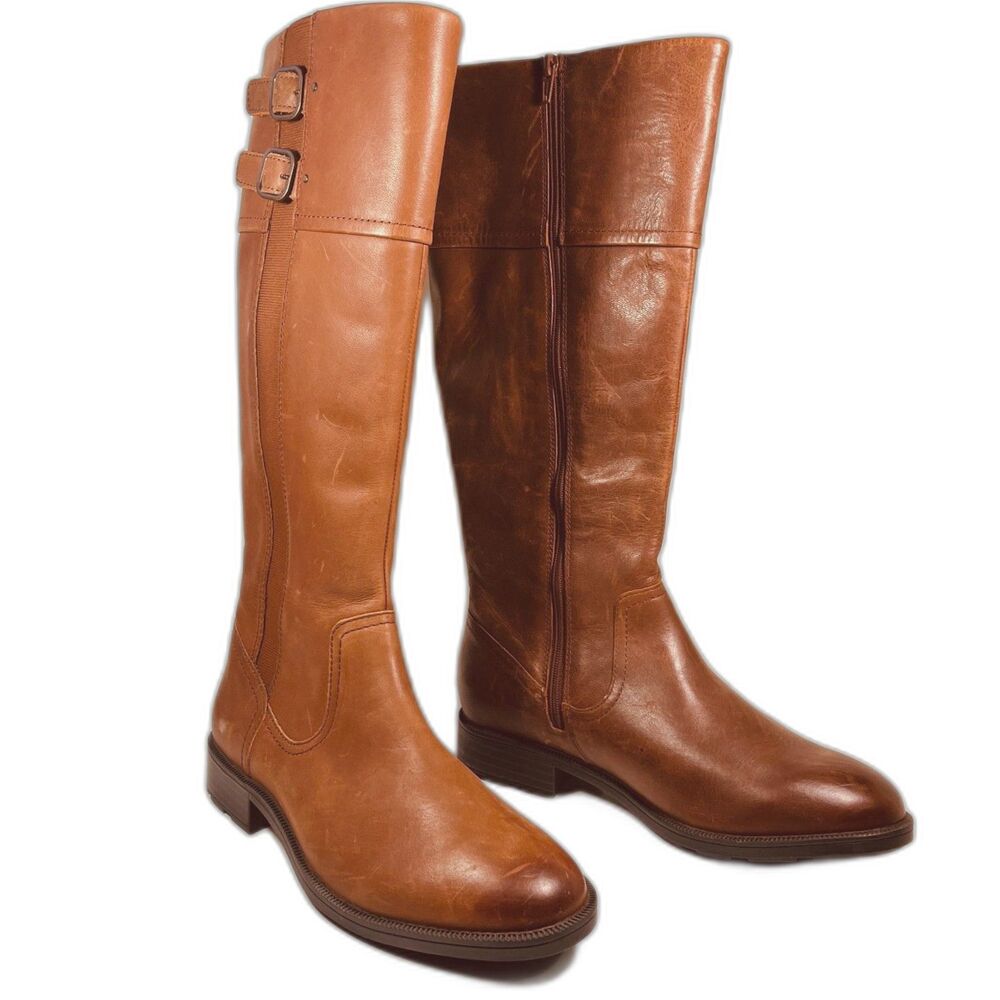 Clarks Women's Adalynn Hope Leather British Tan Boots SZ 9.5 Wide NEW